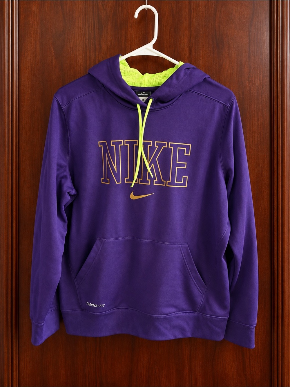 Nike Men's Purple Crewneck Sweater with Lime Accents